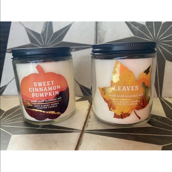 BATH AND BODY WORKS~LOT 0F 2~SINGLE WICK CANDLES~SWEET CIN. PUMPKIN, LEAVES~NEW - Picture 6 of 6